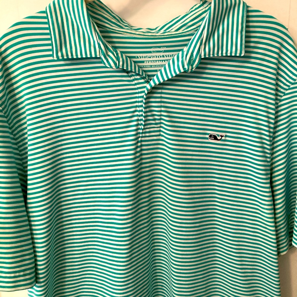 Vineyard Vines Stripe Polo (Green)-Large.